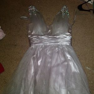 Gray short formal dress.